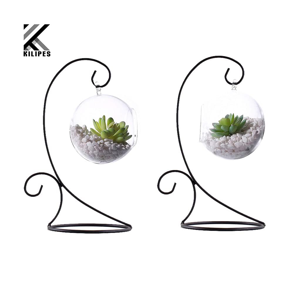 K KILIPES 2 pack 15.25" H Ornament Display Stand, Metal Black Iron Glass Ball Ornaments Rack Holder for Hanging Air Plants Terrarium Wedding Christmas Mother's Day Decor