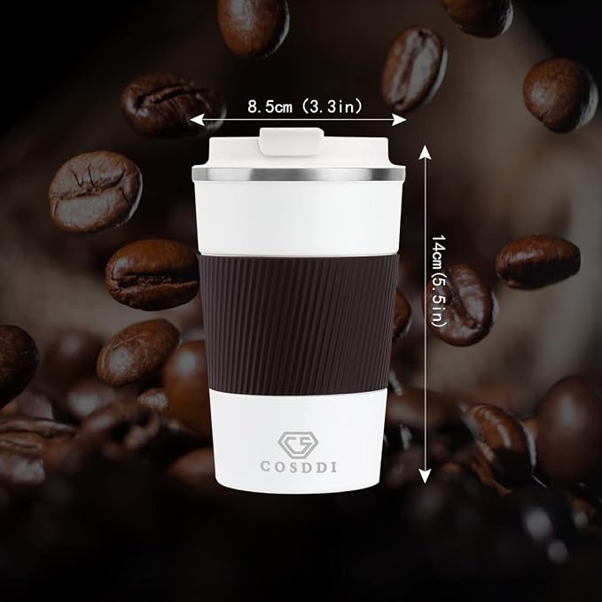 CS COSDDI 12 oz Stainless Steel Vacuum Insulated Tumbler - Coffee Travel Mug Spill Proof with Lid - coffee Cup for Keep Hot/Ice Coffee,Tea and Beer (3rd White)