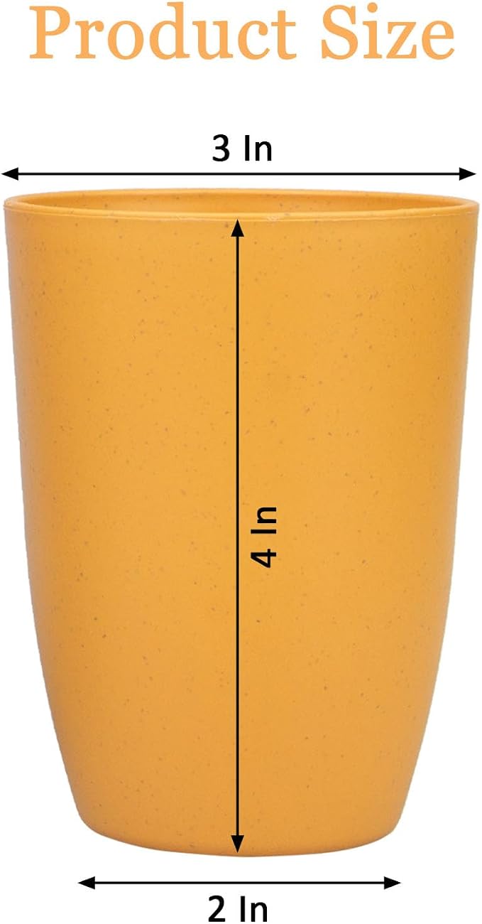 Wheat Straw Cups set of 4, Unbreakable Drinking Cup, Reusable Cups, Dishwasher Safe, 12 oz for Kitchen, Home, Office and Outdoor Use (Yellow)