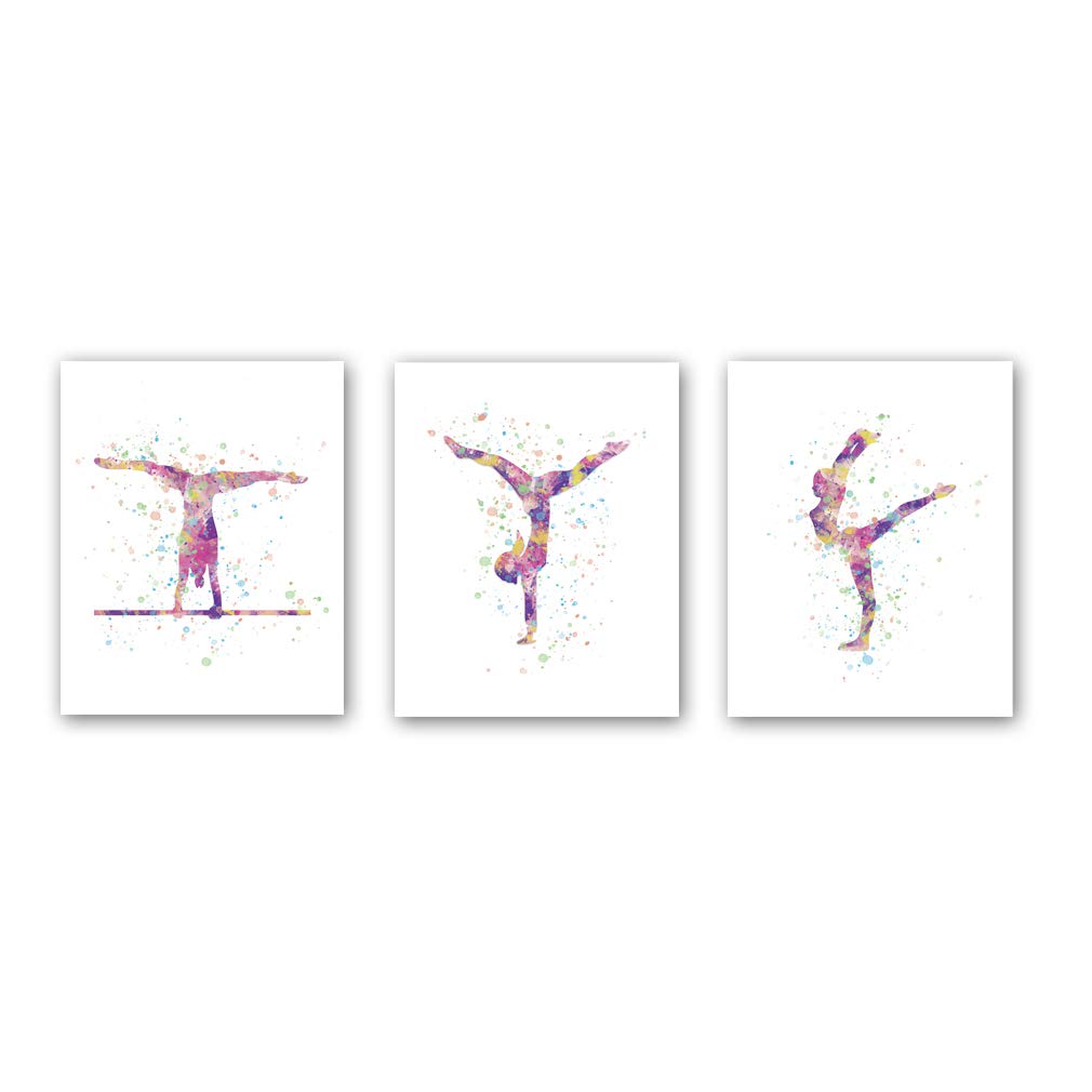 CHDITB Unframed Abstract Girl Gymnastics Wall Art Print,Sporting Silhouette Poster,Set of 3（8" x10" ） Canvas Exercise Gyming Beam Posters for Girls Gymnasts Bedroom Nursery Decor