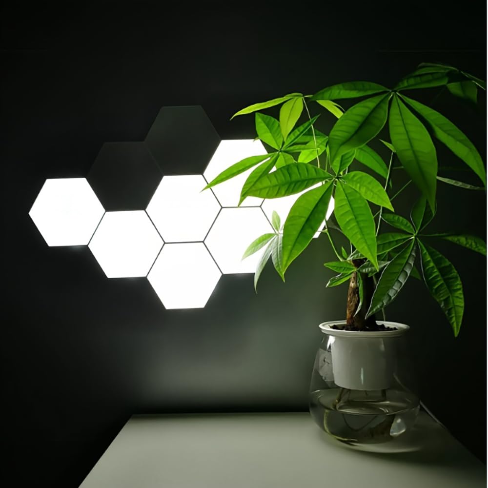 YXQUA Hexagon Lights, Minimalist White Touch Night Light, Center Touch-Sensitive Wall Panels, Hex Light with USB-Power for Autism, Game Room Decor, Party (6)
