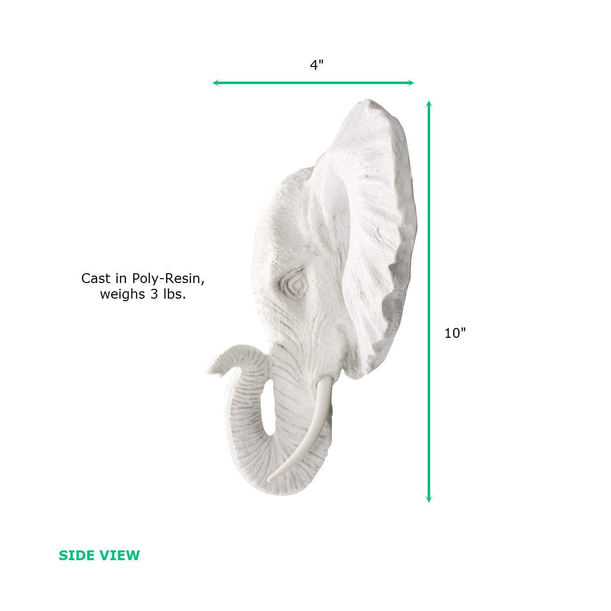 WALL CHARMERS Mini White Faux Elephant Head Wall Hanging - 10" Faux Taxidermy Animal Head Wall Decor - Handmade Farmhouse Decor