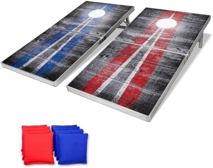 GoSports 4 x 2 ft Aluminum Cornhole Game Sets – Choose LED Lights or Standard - Set Includes 2 Foldable Regulation Size Boards, 8 Bean Bags, & Rules