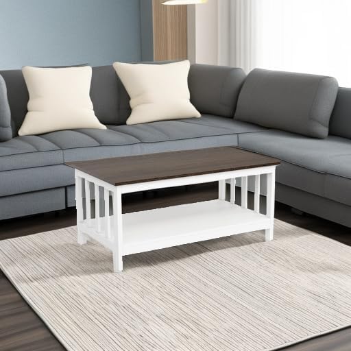 ChooChoo Farmhouse Coffee Table, White Living Room Table with Shelf, 40 Inch