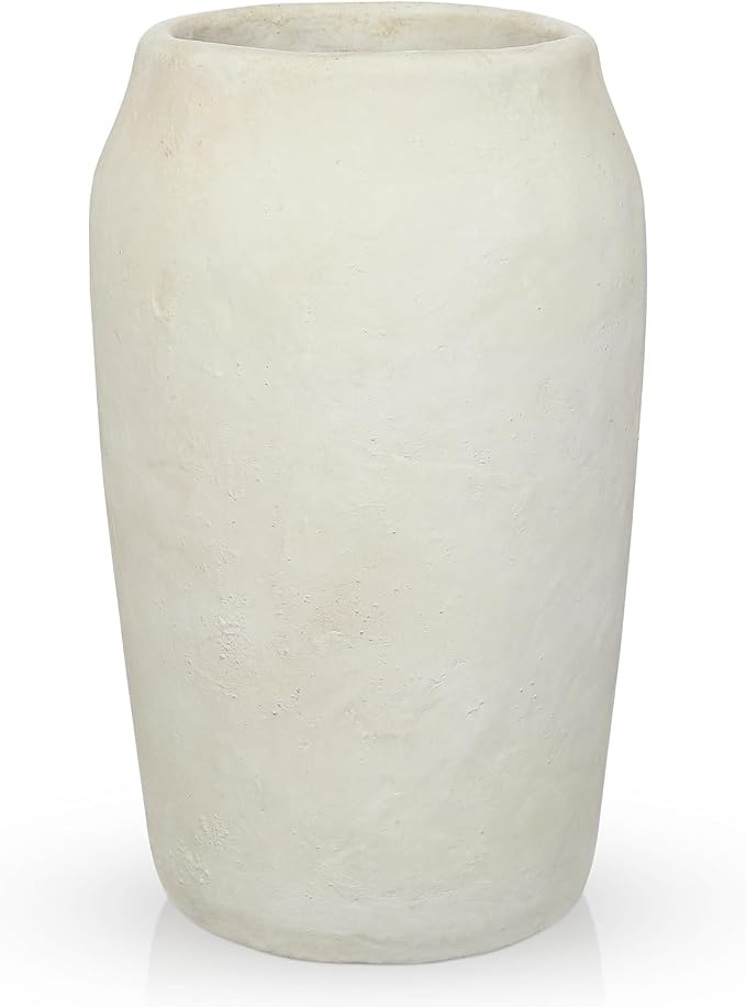 Briful Rustic Vintage Ceramic Vase, 11.8'' Farmhouse Table Decor with Wide Mouth, Large Decorative Vase for Home Decor, Living Room, Entryway & Shelf Styling, Beige
