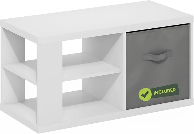 Furinno Viola Coffee Table, 3-Tier Modern Center Table with 1.2 Thick Tabletop, Side Table with Open Shelf and Storage Bin, for Living Room, Bedroom, Home Office, White/Light Grey