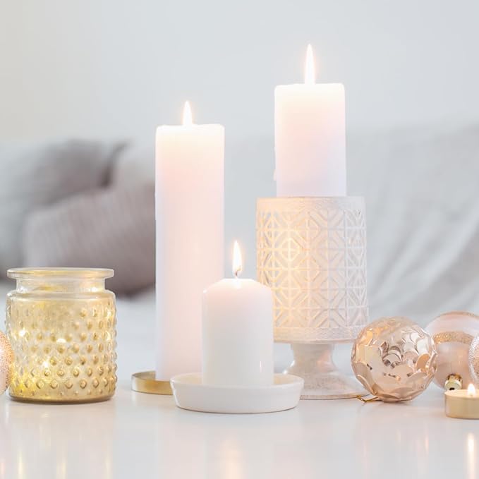 Set of 2 3x8 Inch White Pillar Candles, Dripless Unscented Solid Colored Large Cylinder Column Tall Candles for Home Backyard Gathering Dinner Table Emergency Power Outages - 90 Hour Burn Time
