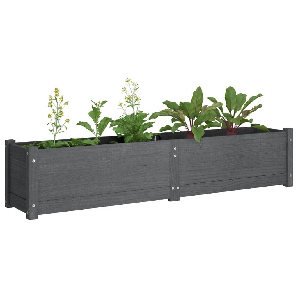 hliofuir Raised Garden Bed Set of 2 in Gray Solid Pinewood 59"x59"x12" Large Elevated Planter Box for Herbs Flowers Outdoor Patio Balcony Gardening