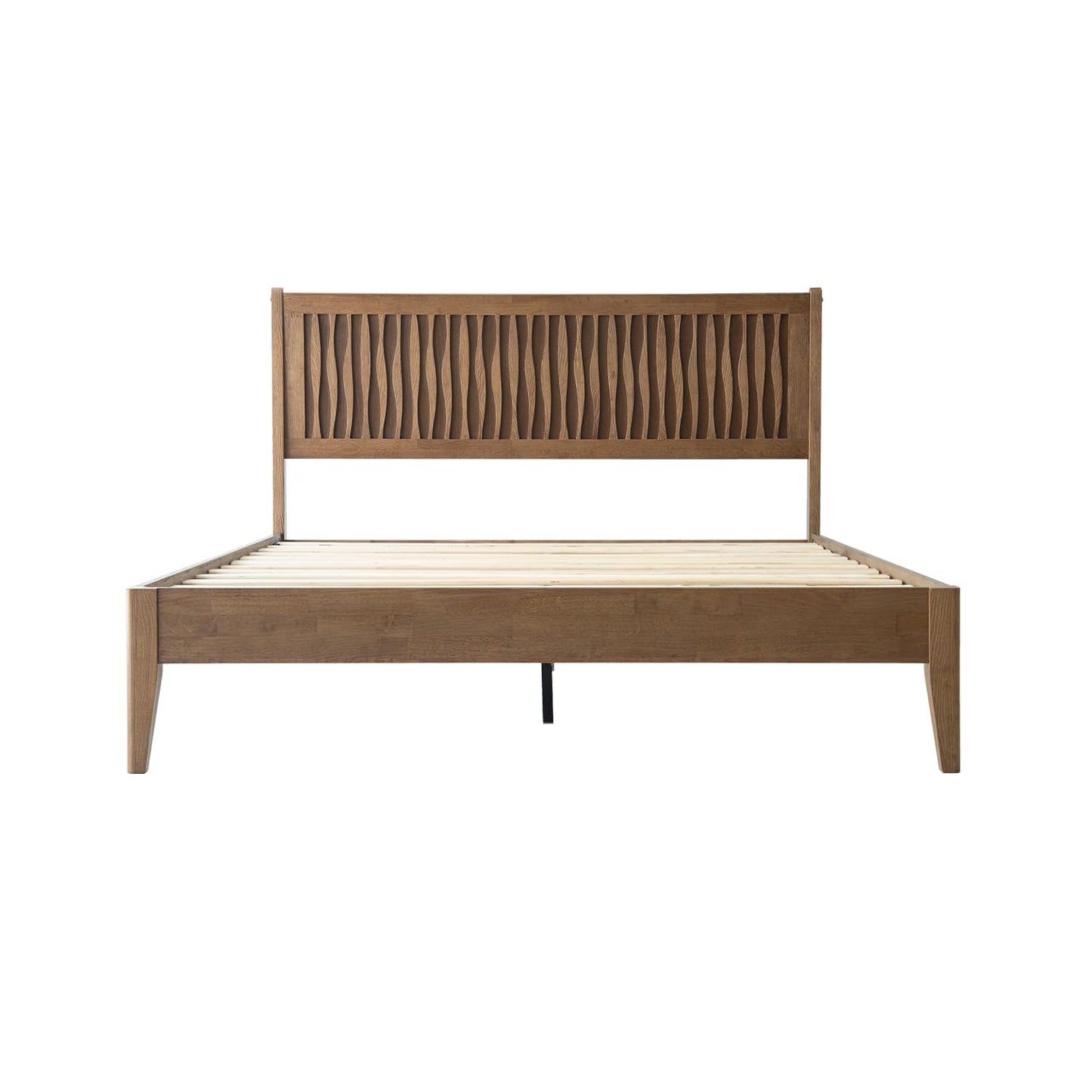 King Size Bed Frame, Solid Wood Platform Bed with Headboard & Footboard, 12 Sturdy Slatted Structure, Central Metal Legs, Easy Assembly, Noise & Anti-Slip, No Box Spring Needed, Barnwood Finish OLK-30