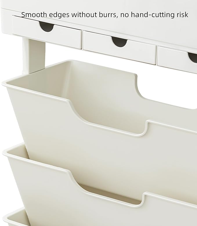 5 Tier Rolling Book Cart Multi-Functional Movable Storage Bookshelves with Lockable Wheels for Study Office Library Classroom, White (Whtie, with Wheel)