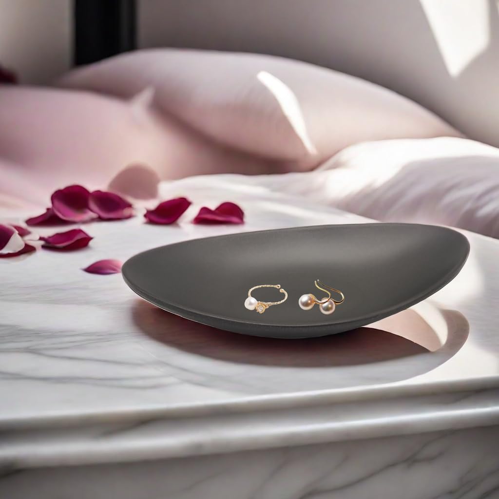 XinHuiGY Black Key Ring Dish Jewelry Tray Key Tray Organizer,Dresser Decor entryway Key Dish Decorative Trinket Dish Housewarming Gift 7inch (Oval)
