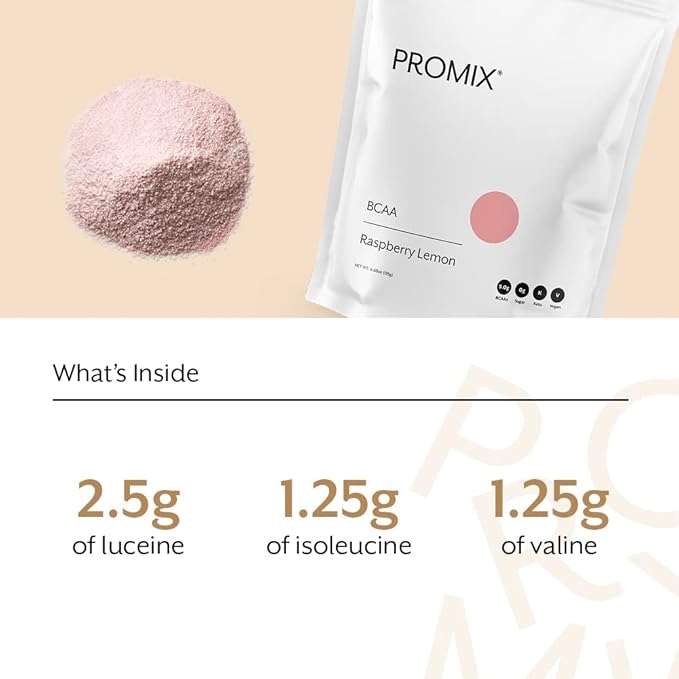 Promix BCAA Post-Workout Energy Powder - 5g Micronized BCAAs, Sugar Free, Plant Based, Vegan, Keto - Raspberry Lemon - 30 Servings (Pack of 1)