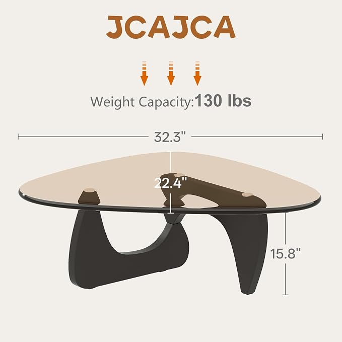 Coffee Table for Living Room Mid Century Modern Center Small Table with Glass Top and Wood, Black Brown(32 Inch)