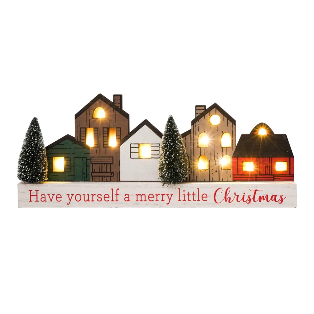 Christmas Decorations for Home Led Lighted Merry Christmas Tree Decor with Timer Wooden Rustic Farmhouse Tabletop Block Xmas Party Holiday Signs
