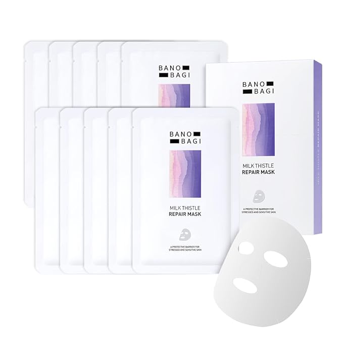 Milk Thistle Repair Face Mask ??Korean Skin Care with Centella, Hyaluronic Acid & Adenosine | Hydrating & Soothing Sheet Mask for Sensitive Skin, Fragrance-Free, 10EA