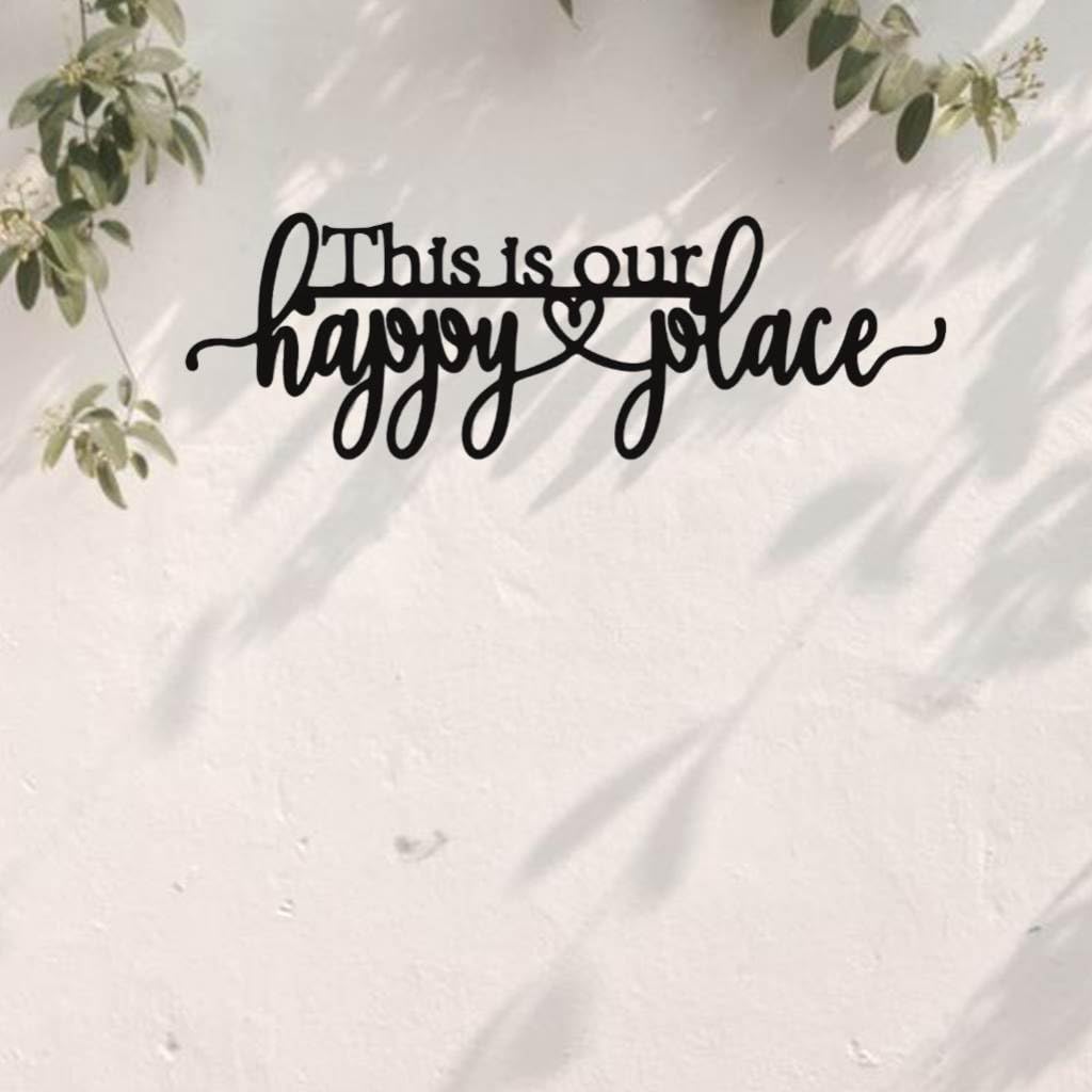 Happy Place Metal Wall Art - Custom Engraved Iron Sign Personalized Family Accent for Sunroom, RV and Outdoor Spaces | Cozy Metal Wall Art