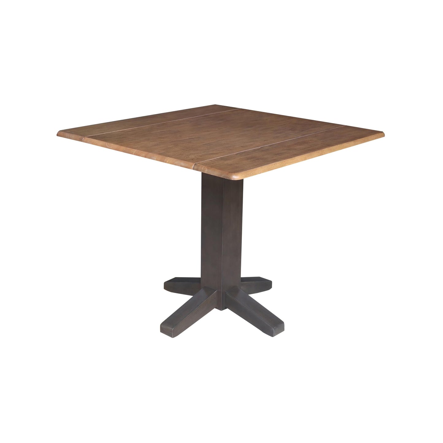 Solid Wood 36" Square Dual Drop Leaf Dining Table, Hickory/Washed Coal