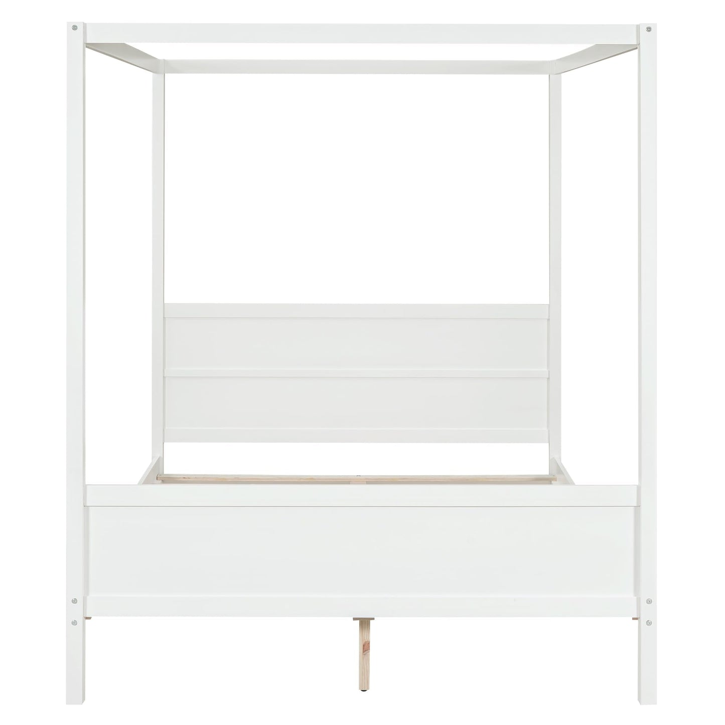 GDFStudio Queen Size Canopy Bed Frame, Wood Platform Canopy Bed Queen with Headboard and Footboard, Four Poster Canopy Bed Frame with Slat Support, No Box Spring Needed, Easy Assembly, White