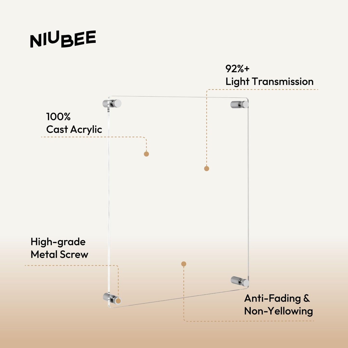 NIUBEE Clear Acrylic Wall Mount Floating Frameless Picture Frame Up to 16x20 Photo for Poster Photography Frames-Double Panel(Full Frame is 18.5x22.5 inch)