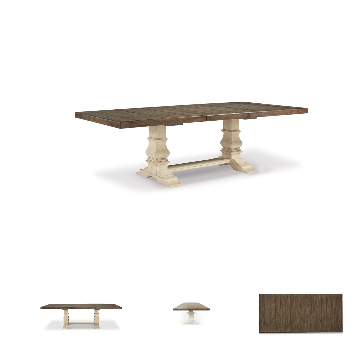 Signature Design by Ashley Bolanburg Farmhouse Extension Dining Table with Removable Center Leaf and Trestle Base, Dark Brown & White