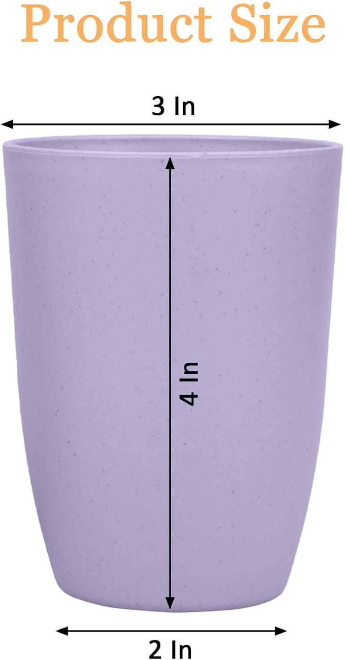 Wheat Straw Cups set of 4, Unbreakable Drinking Cup, Reusable Cups, Dishwasher Safe, 12 oz for Kitchen, Home, Office, and Outdoor Use (Color Purple)