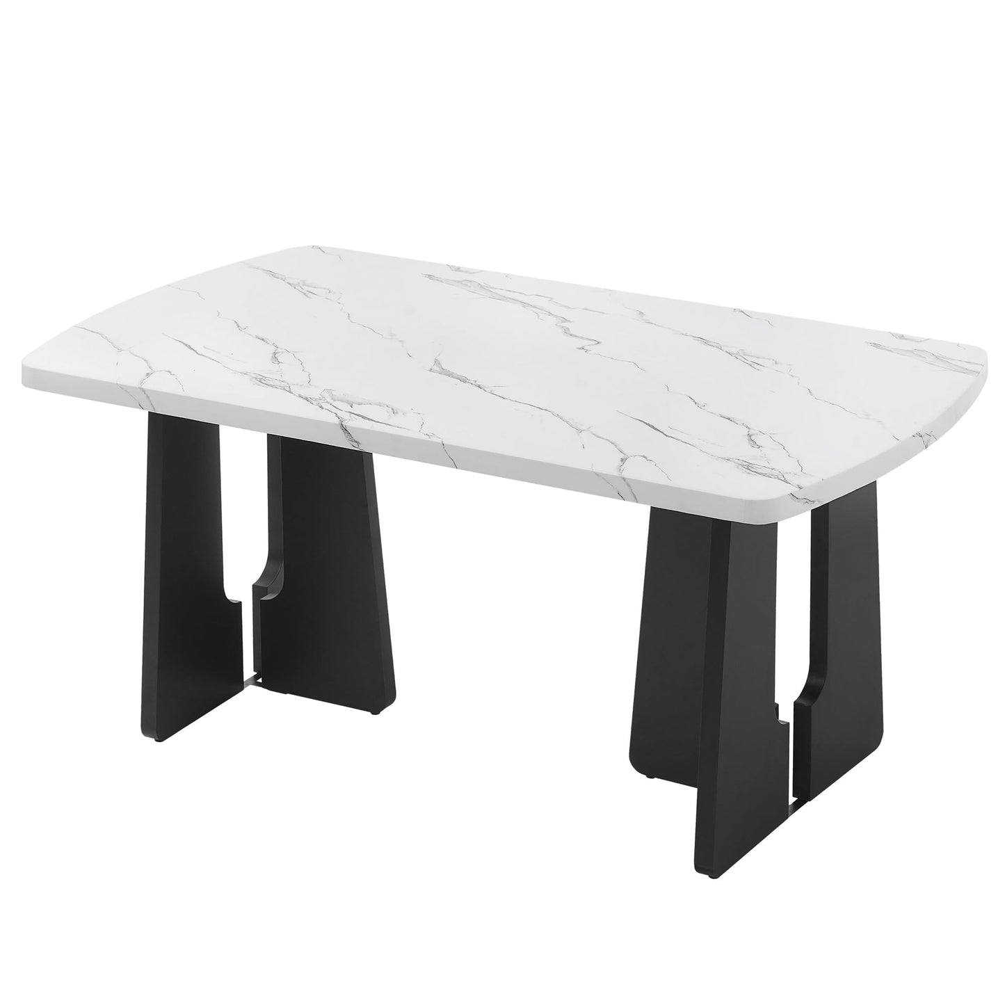 63" Faux Marble Dining Table for 6-8, Rectangular Kitchen Table with Unique Base, MDF Marble Look Top with Rubber Wood Legs, Sturdy Modern Dining Room Table for Home Kitchen, Black & White