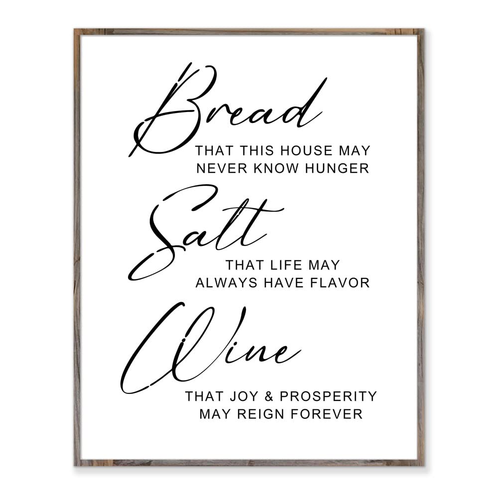 Bread Salt Wine Sign, Farmhouse Wall Decor, Inspirational Wonderful Life Quote Sign, Housewarming Gift, Home Decor, Home Wall Art Print - Without Frame - 8x10"