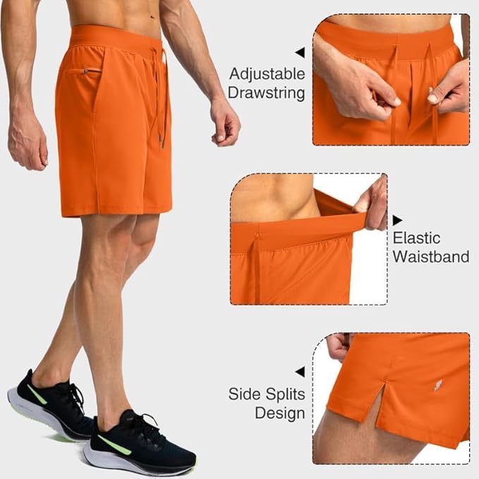 Men's Running Shorts with Zipper Pockets 9 Inch/ 7 Inch / 5 Inch Lightweight Quick Dry Gym Workout Athletic Shorts for Men(7 inch)