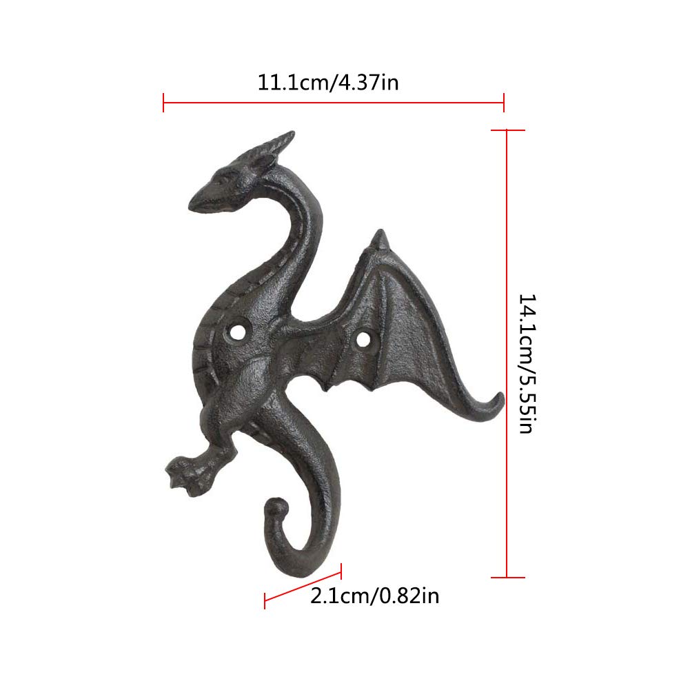 Dragon Wall Mount Hooks, Decorative Rustic Cast Iron Dragon Wall Mount Hanger Heavy Duty Shelf Bracket for Coat, Key, Hat Hanging