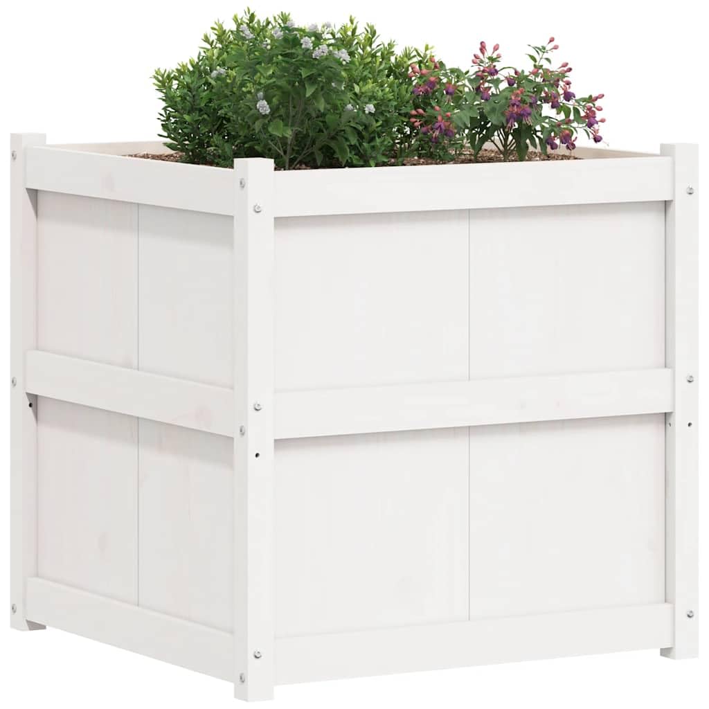 hliofuir 27 6 inch Solid Pine Wood White Square Raised Garden Planter Box Outdoor, 27 6 x 27 6 x 27 6 in Weather Resistant Large Elevated Plant Bed for Patio Terrace Balcony