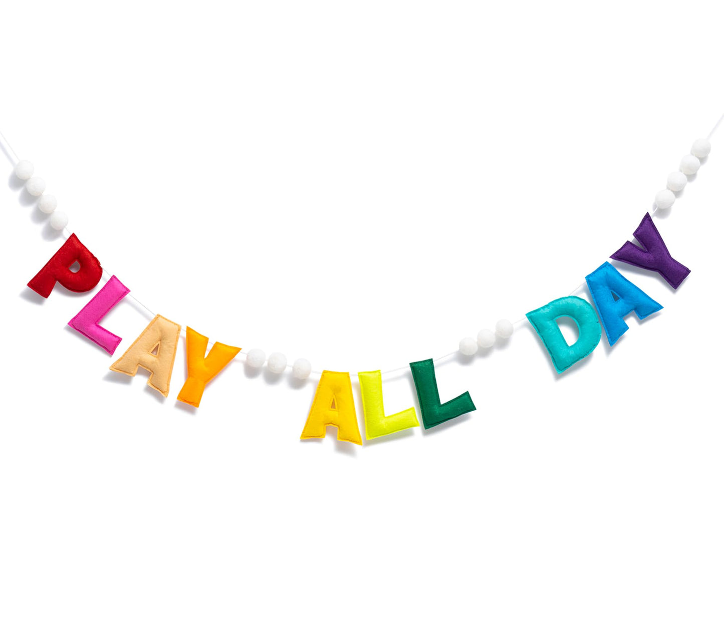 Pre-Strung Rainbow Play All Day Felt Banner Reusable Play Sign Play All Day Wall Hanging Felt Garland for Kids Nursery Playroom Wall Decor Boys Girls Playhouse Decor Toy Room Classroom Decoration