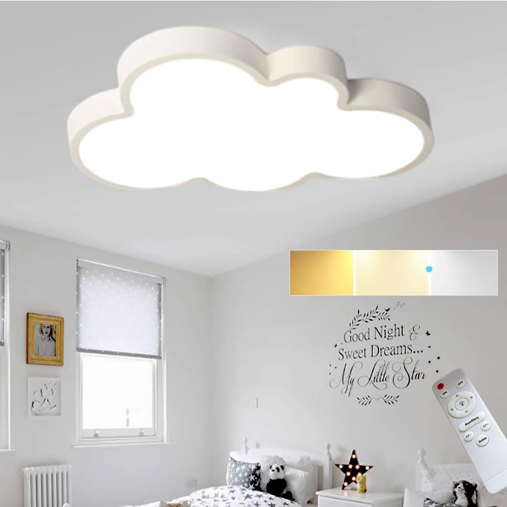 DELIPUSHI Cloud Lights for Ceiling White 26" 54w Close to Ceiling Light Fixtures with Remote Cloud Shaped Led Ceiling Lamp Flush Mount Lighting Fixture for Girls Children's Room/Kindergarten