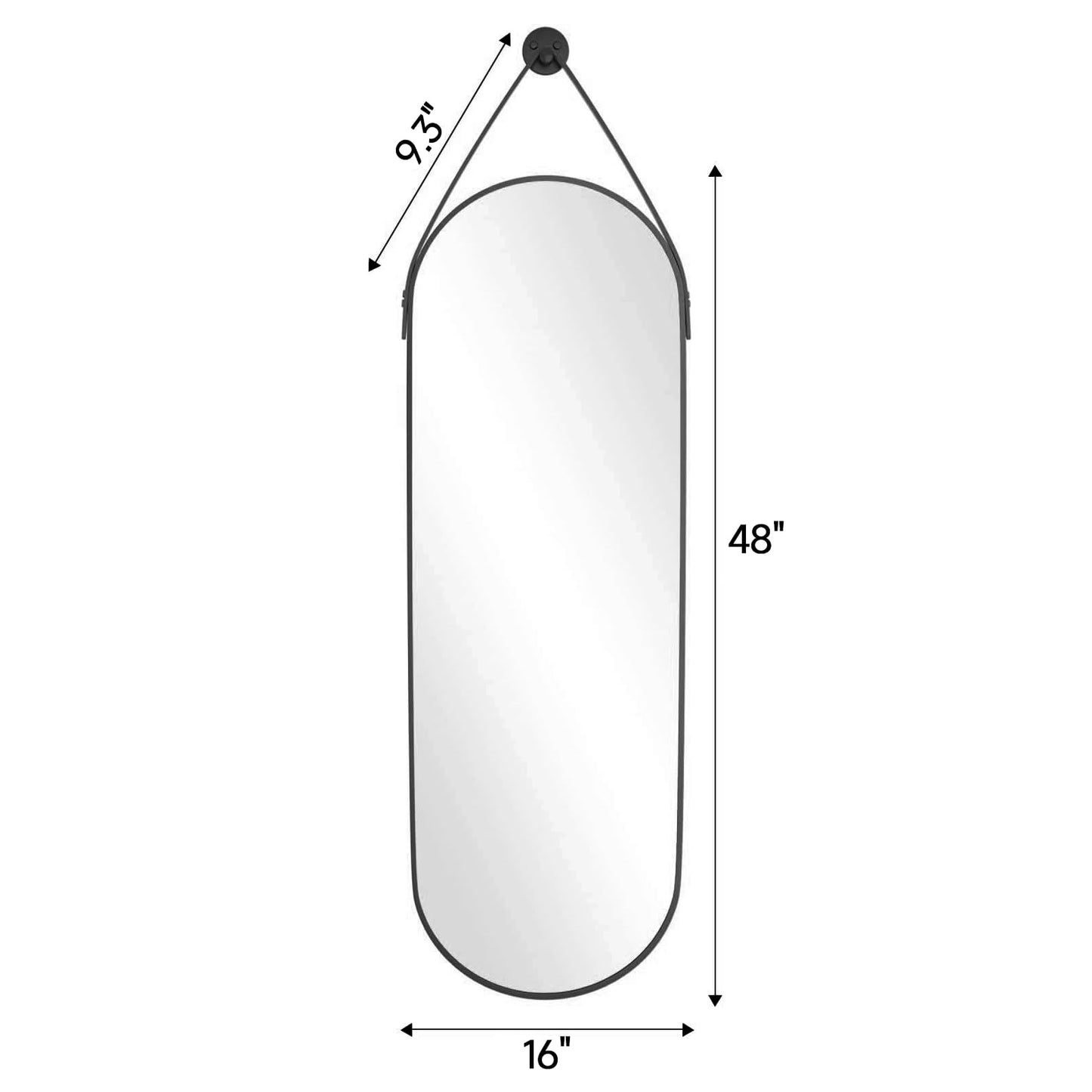 ZMYCZ Full Length Mirror, Oval Wall Mounted Mirror, 48"x16" Door Mirrors Full Length with Hanging Leather Strap with Aluminum Frame for Bathroom Living Room Entryway (Black)