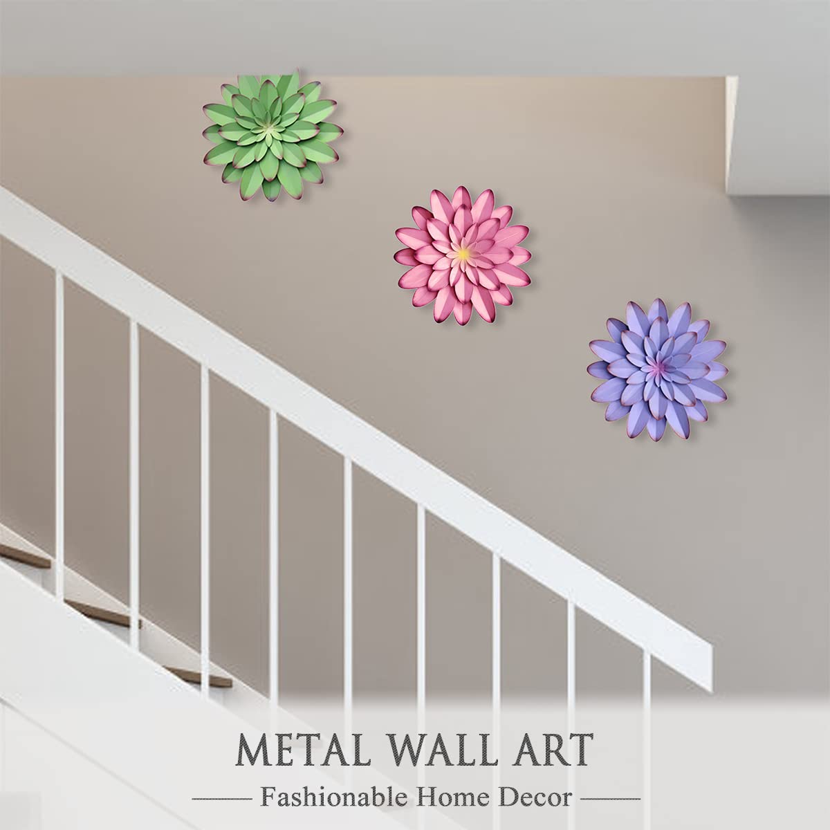 AHYS Metal Flowers Wall Decor Indoor Outdoor Metal Wall Art for Farmhouse Home Living Room Bedroom Bathroom Garden Decor – 12 Inch - Pink