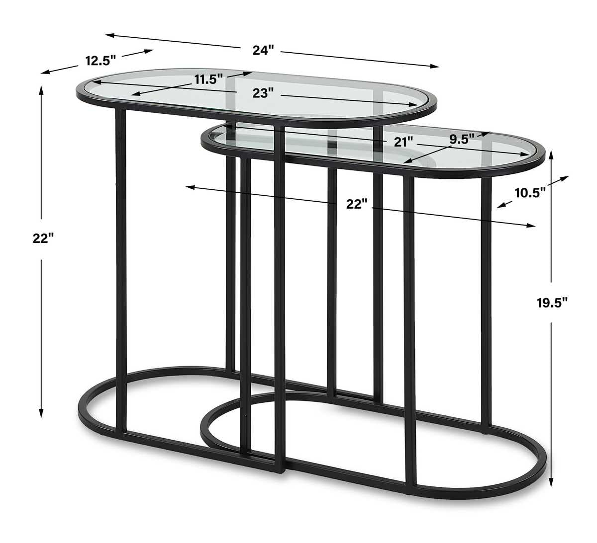 Haus Appeal Apricot Lane Nesting Tables (Set of 2) | Matte Black Finish | Iron/Glass Construction | Transitional Accent Furniture | Ideal for Living Rooms & Family Rooms | W23034