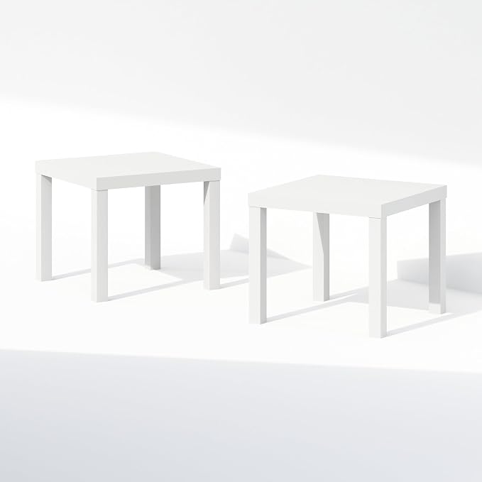 Furinno Classic Coffee Table Set of 2, Square Modern Coffee Table with Triple Thick Tabletop, Side Table with 4 Legs, for Living Room, Bedroom, Home Office, White