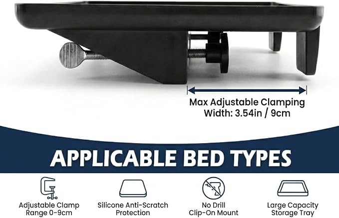 Bedside Shelf，Bunk Bed Shelf, Clip-On Bedside Tray with Cable Management, Floating Nightstand for College Dorm Loft Bed, Back to School Essential