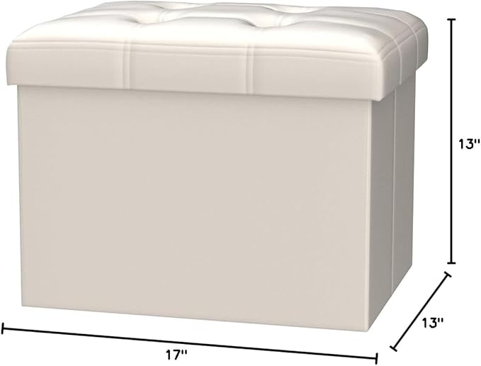 Bsketa Storage Ottoman, Folding Foot Stool with Thicker Foam Padded Seat Small Leather Storage Ottoman Bench Foot Rest for Living Room Foldable Coffee Table 17x13x13in,Beige
