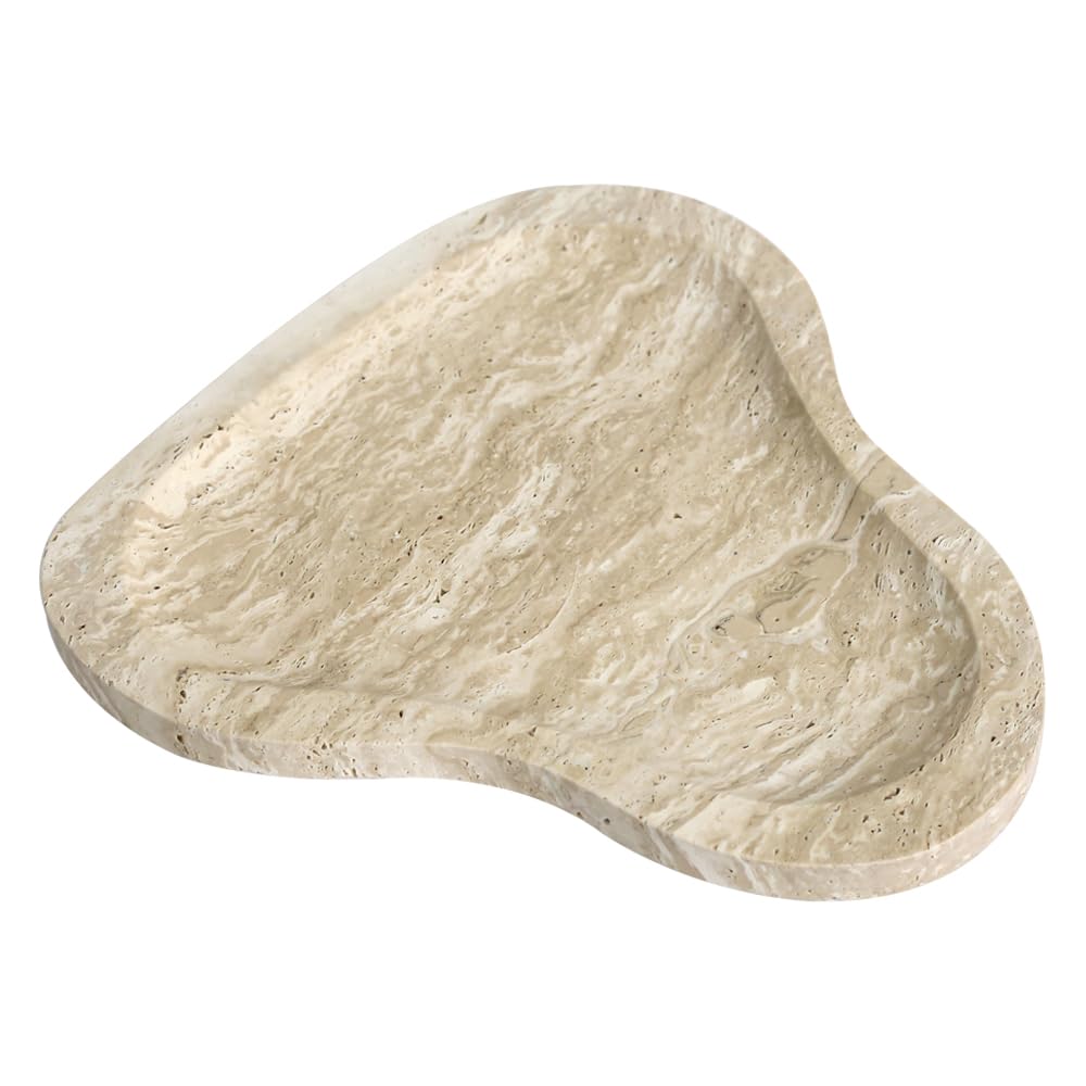 Yfstone Natural Marble Oval Jewelry Dish, Trinket Tray for Ring & Earring Holder, Vanity/Nightstand Decor with Unique Natural Veins, Gift for Women/Mom/Daughter