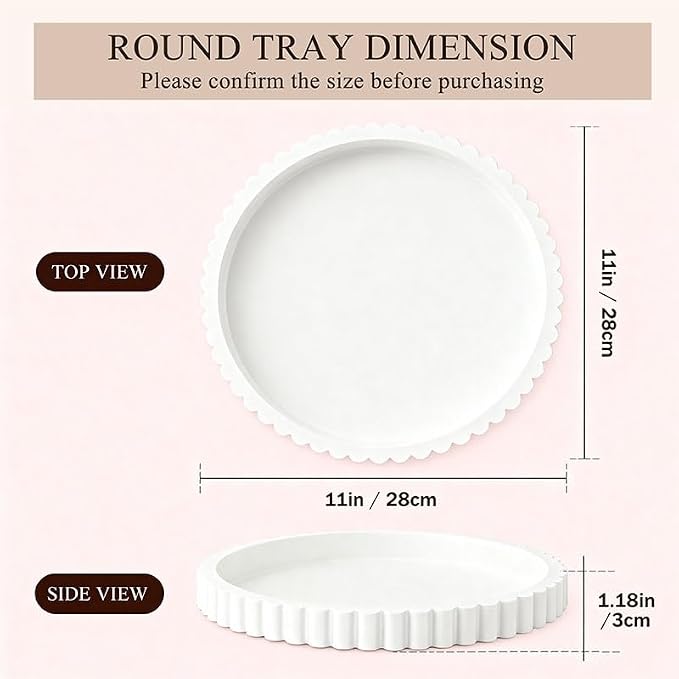 Decorative Tray for Coffee Table Decor, 11" Round Wooden Coffee Table Tray, Modern Decorative Trays for Home Decor, Living Room, Entry, Dining Room (White)