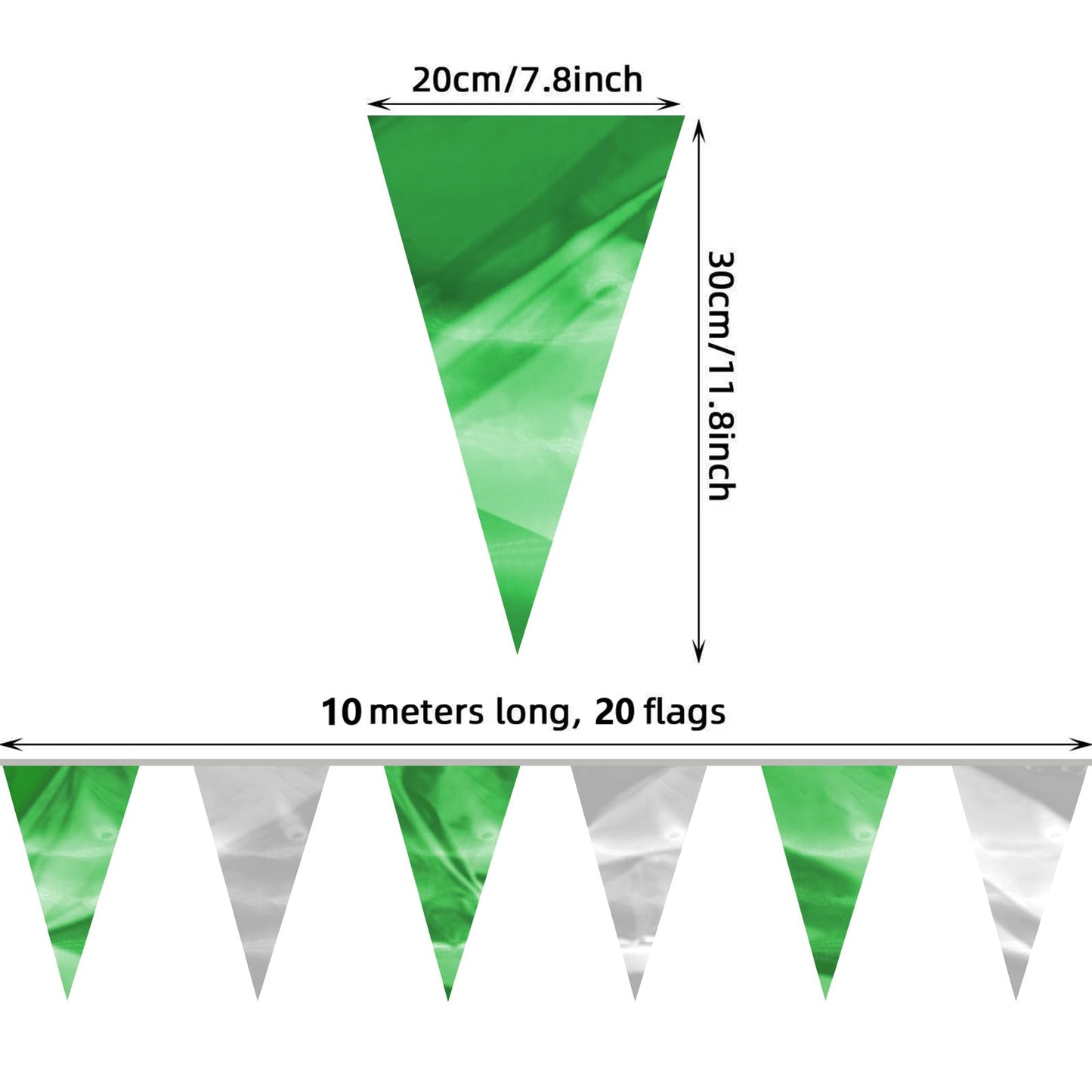 32.8FT Green Silver Glitter Triangle Pennant Banner Flag Metallic Bunting Outdoor Garland for Christmas Graduation Wedding Engagement Anniversary Bachelorette Bridal Shower Valentine's Party Decor