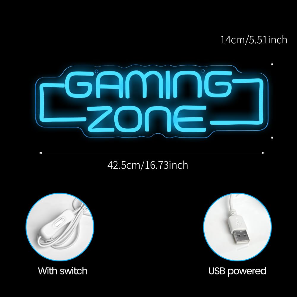 RuCvixkt Gaming Zone Neon Sign,Game Zone Neon Sign for Teens Gamer Room Decor，Gaming Light Neon Sign for Gaming Wall Decor，Led Neon Gaming Sign for Gamer Gifts Boys