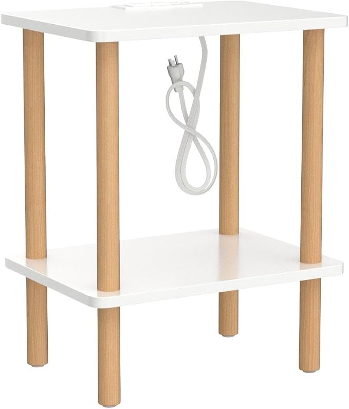 FORAOFUR End Table with Charging Station, End Tables with USB Ports and Outlets, Small Side Table for Living Room, Bedroom & Office, Two-Tier Narrow Side Table, Easy Assembly