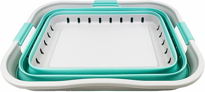 SAMMART 42L (11 gallon) Collapsible Plastic Laundry Basket - Foldable Pop Up Storage Container/Organizer - Portable Washing Tub - Space Saving Hamper/Basket (Grey/Pine)