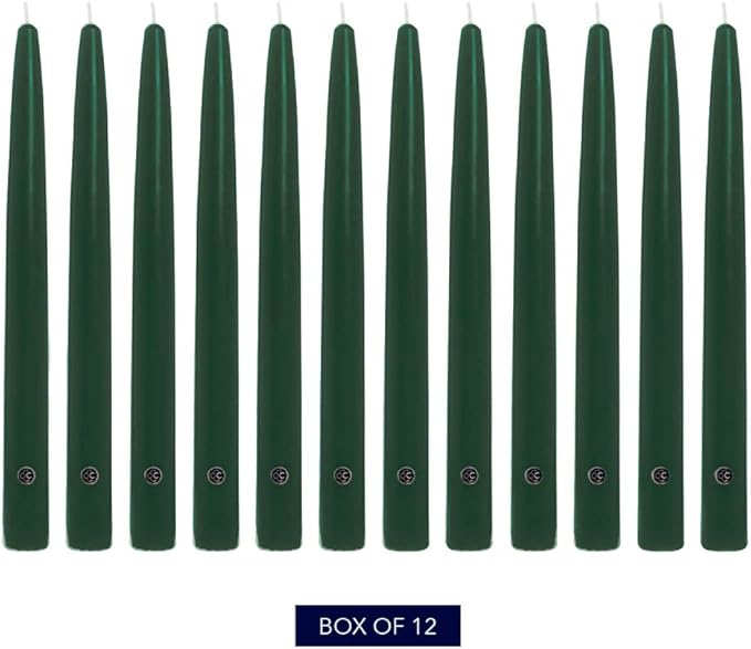 Colonial Candle Unscented Taper Candle, Handipt Collection, Evergreen, 12 in, Pack of 12 - Up to 10 Hours Burn