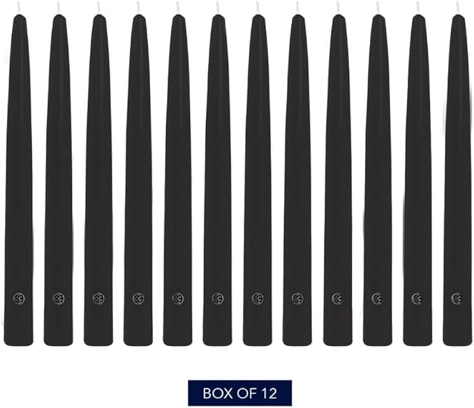 Colonial Candle Unscented Taper Candle, Handipt Collection, Black, 10 in, Pack of 12 - Up to 8 Hours Burn