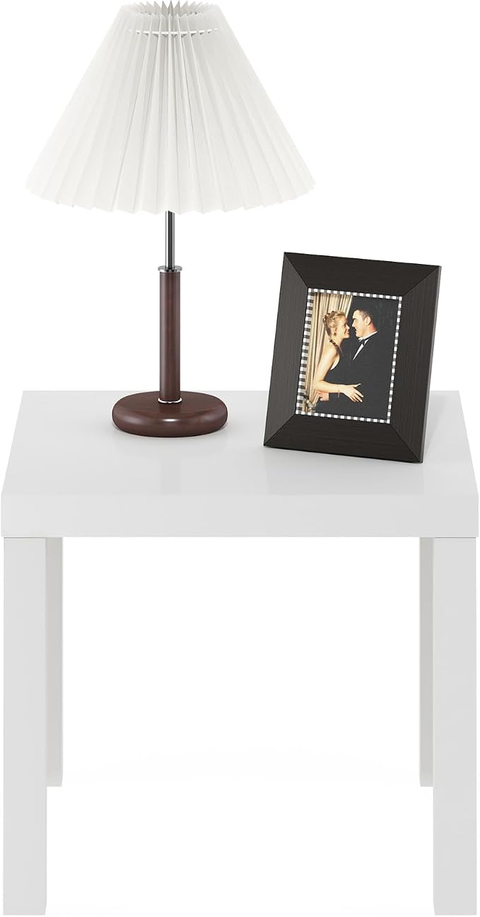 Furinno Classic Side Table, Square Modern End Table with 1.8 Thick Tabletop, Simple Night Stand, Bedside Table, Toolless Assembly, for Living Room, Bedroom, Plain White