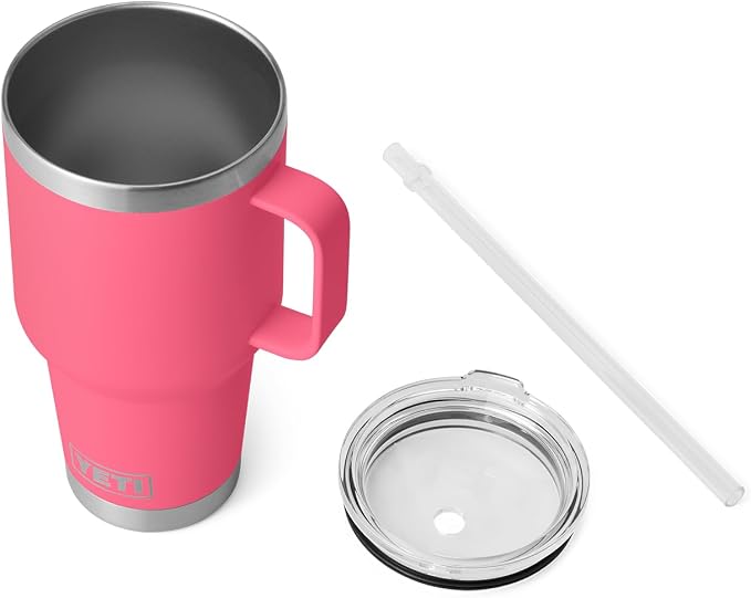 YETI Rambler 35 oz Tumbler with Handle and Straw Lid, Travel Mug Water Tumbler, Vacuum Insulated Cup with Handle, Stainless Steel, Tropical Pink