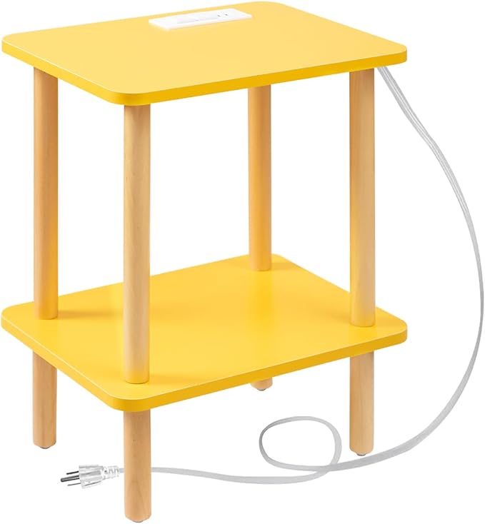 FORAOFUR Side Table, End Table with Charging Station, Small Bedside Table Side Table for Any Spaces, Minimalist Small End Table Living Room, Bedroom & Office with Two-Tier Open Storage