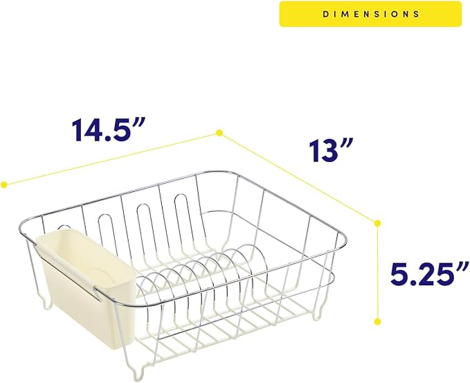 Dish Drying Rack & Cutlery Holder 2 Piece Set - Compact Sink-Fitting Dish Drainer with Rubberized Undercoating, Space-Saving Kitchen Organizer for Plates, Cups, Bowls & Utensils in Sink, Ivory